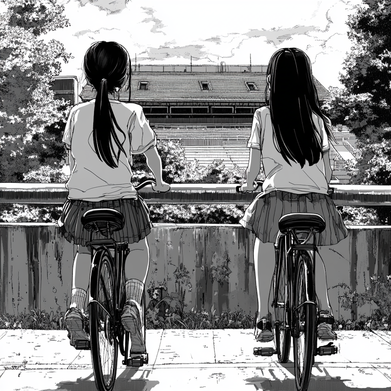 Serene Bicycle Ride Overlooking Stadium