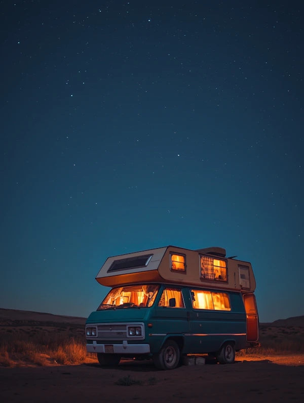 Vintage Camper Under Stars