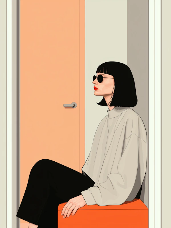 Stylized Person on Orange Block