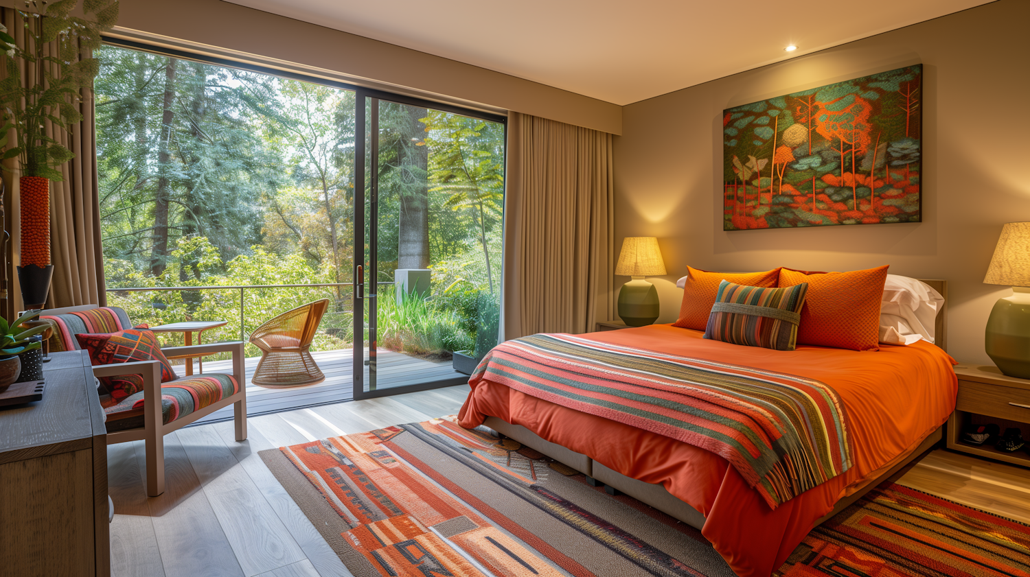 Modern Bedroom with Forest View