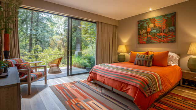 Modern Bedroom with Forest View