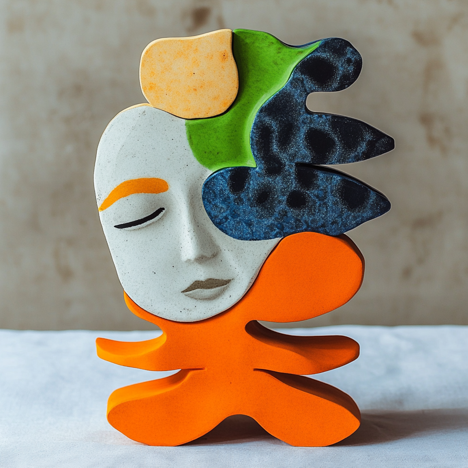 Colorful Abstract Sculpture with Serene Face