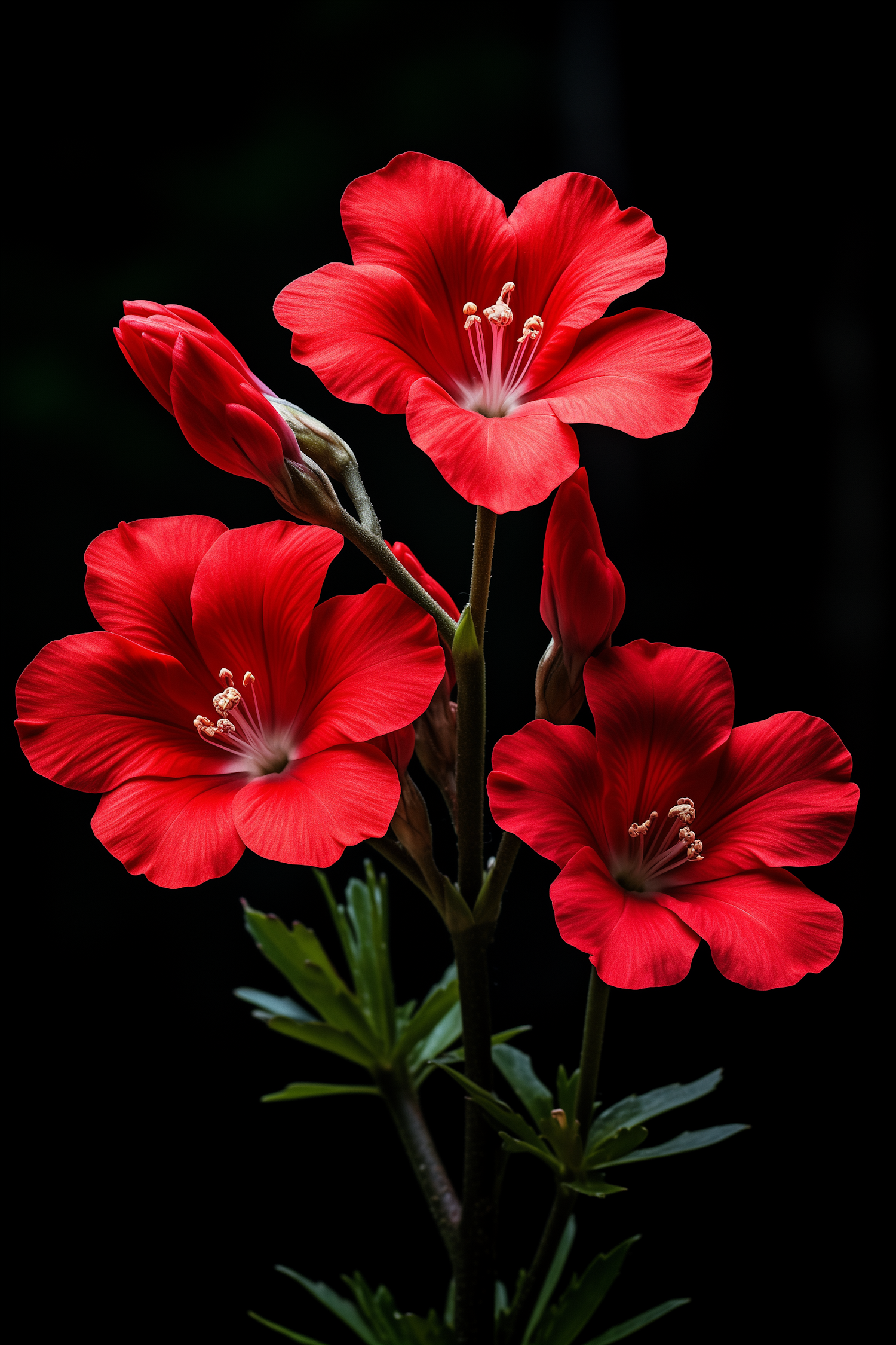 Vibrant Red Trumpet Blooms Against Nocturnal Hues