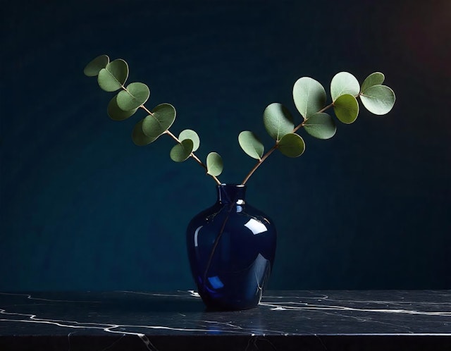 Eucalyptus in Blue Vase