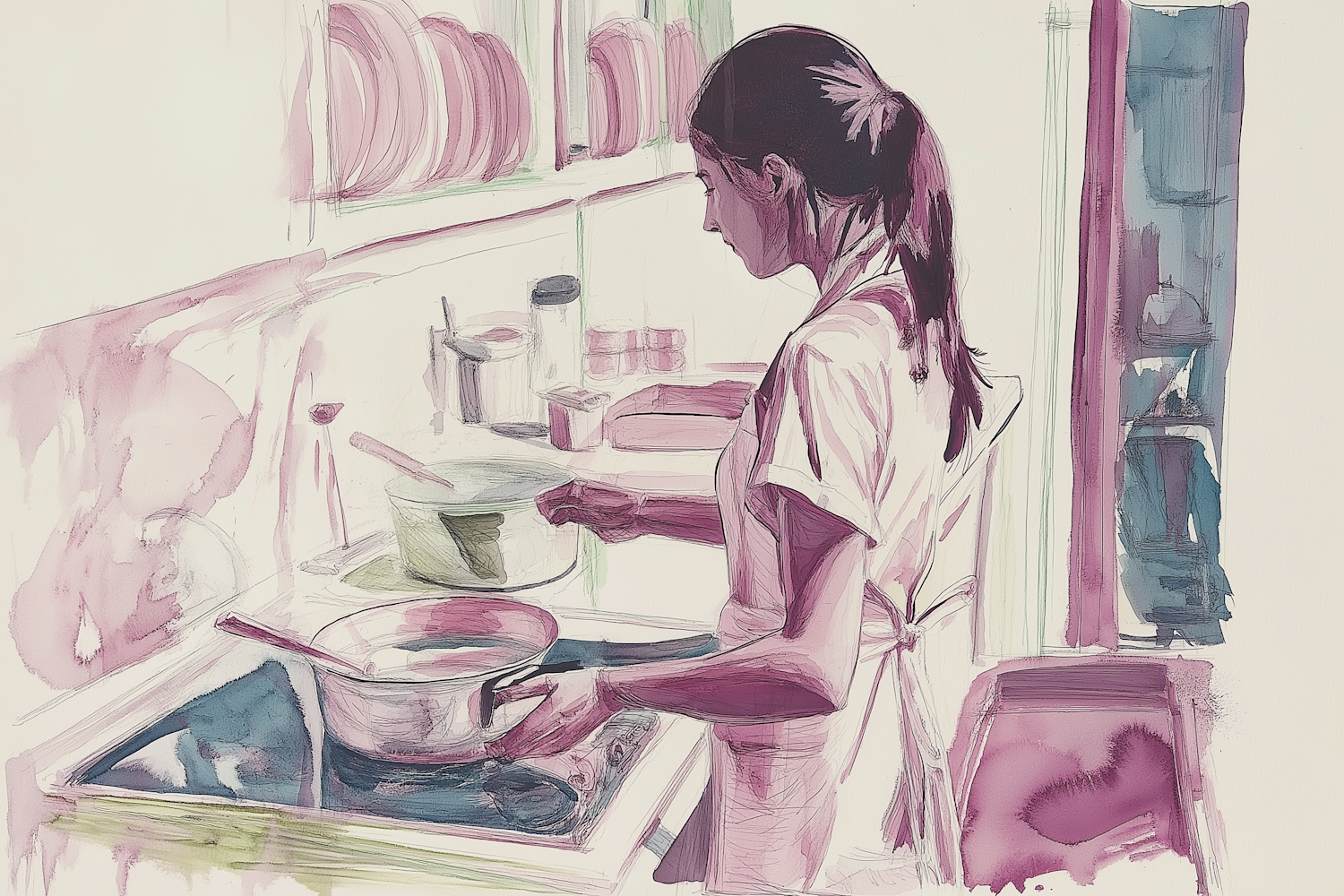 Serene Kitchen Scene Illustration