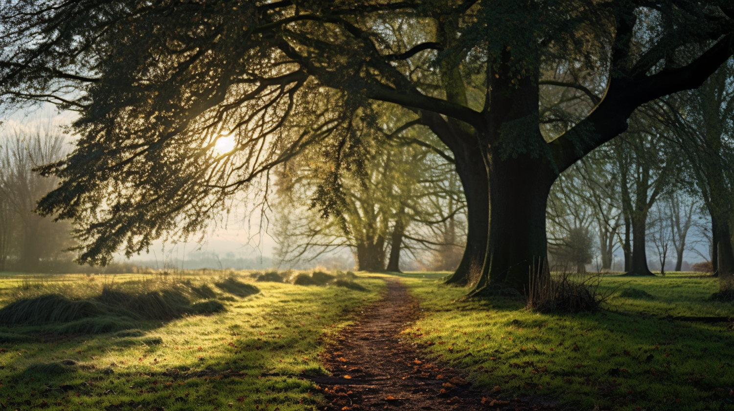 Serene Sunrise on the Forest Path