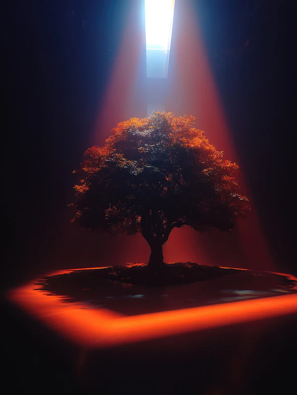 Glowing Tree in Spotlight