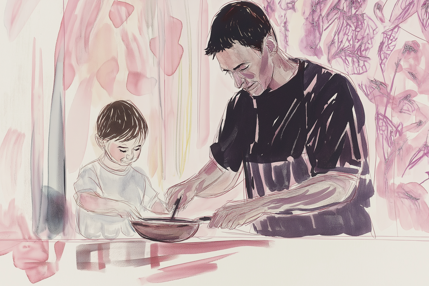 Father and Child Cooking Together