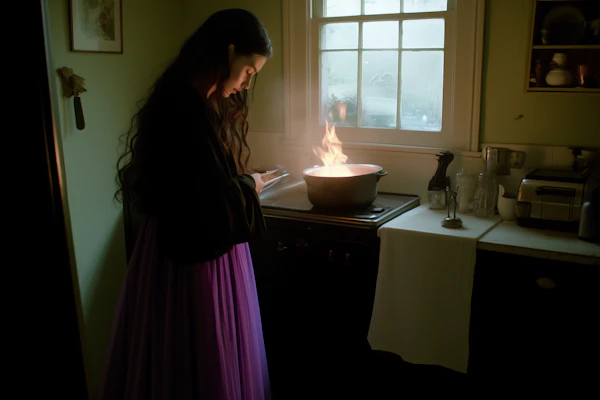 Woman in Dimly Lit Kitchen
