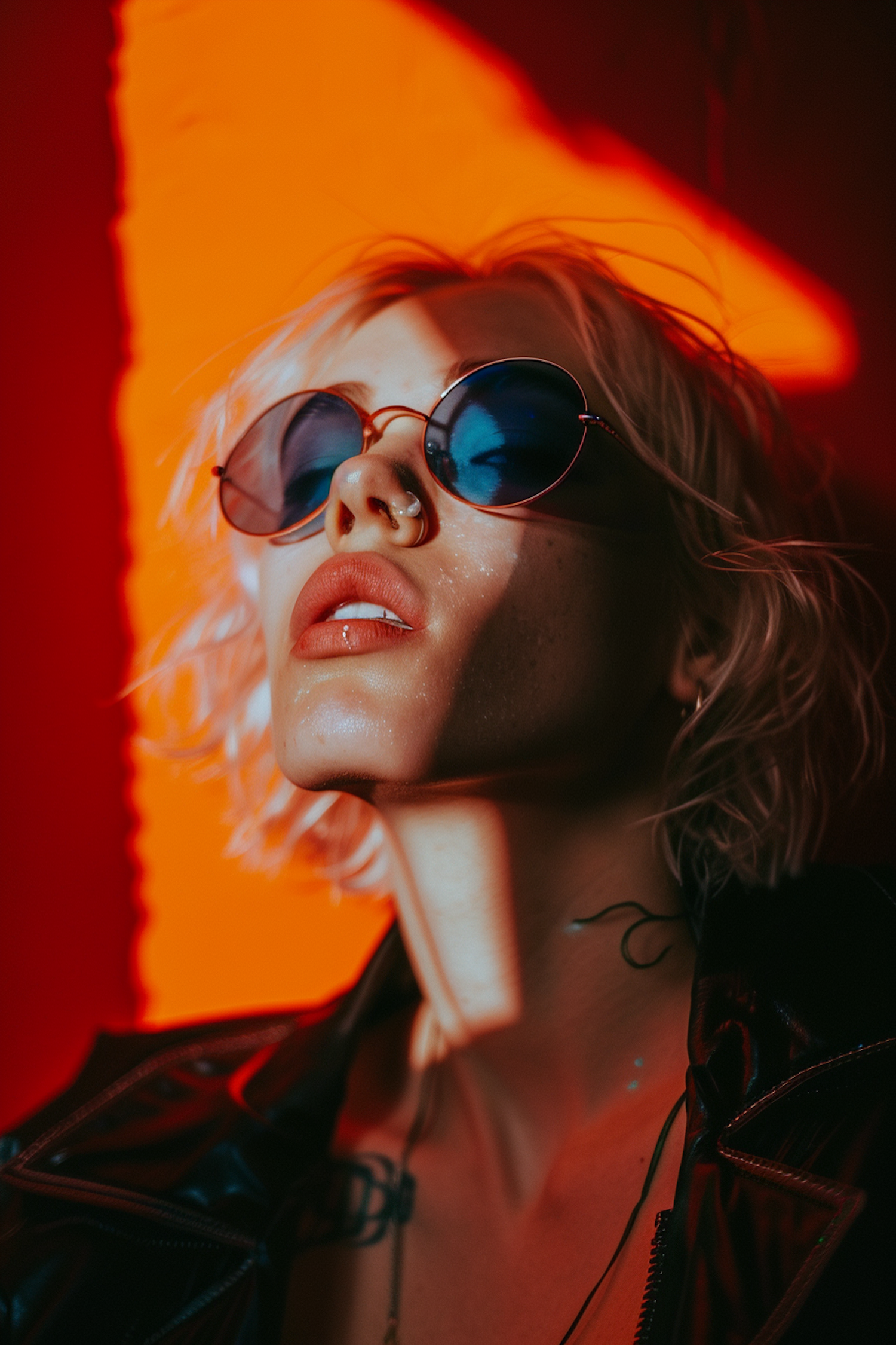 Edgy Portrait with Blue-Tinted Sunglasses