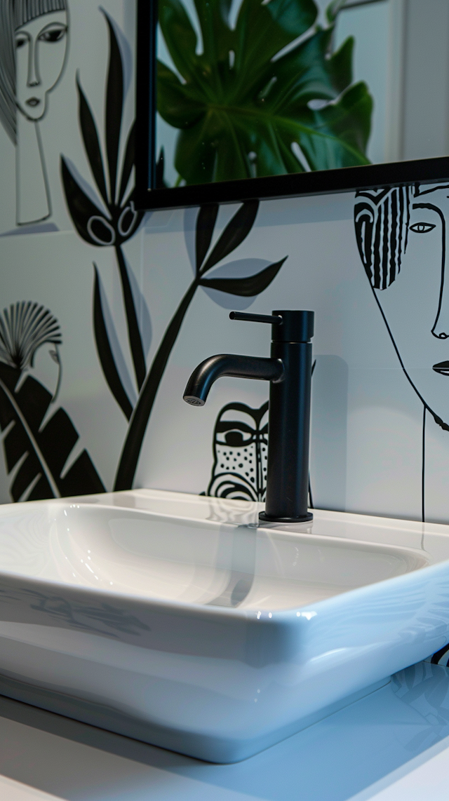 Modern Bathroom Sink with Artistic Backdrop