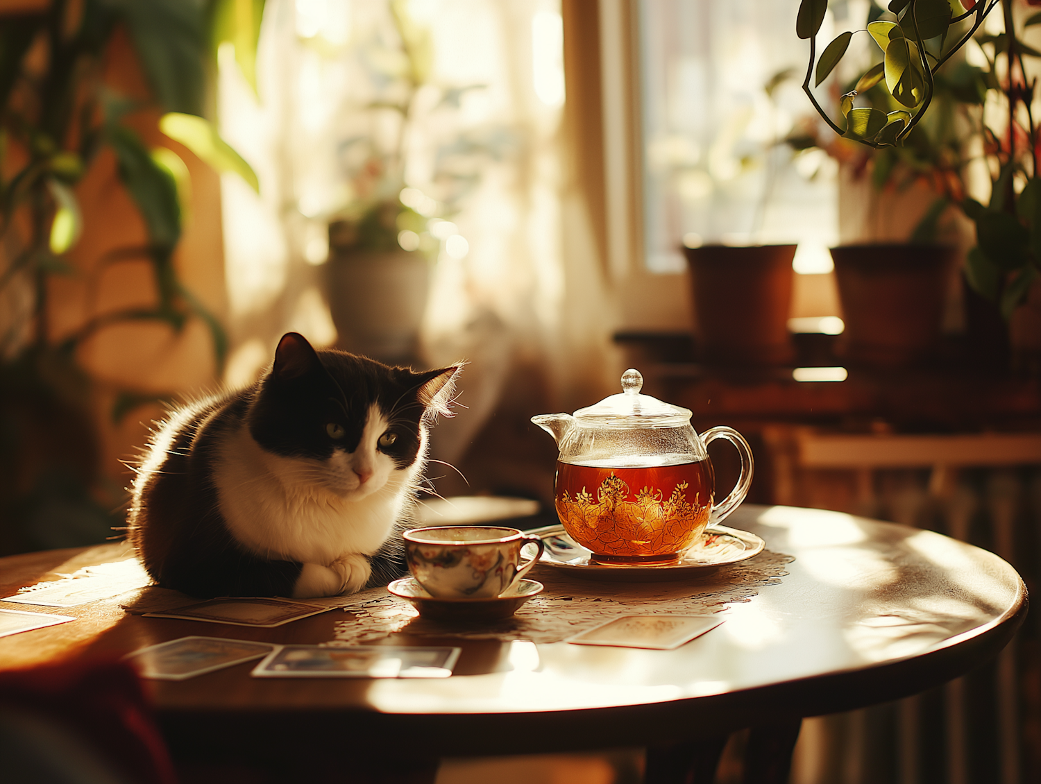 Peaceful Tea Time with Cat