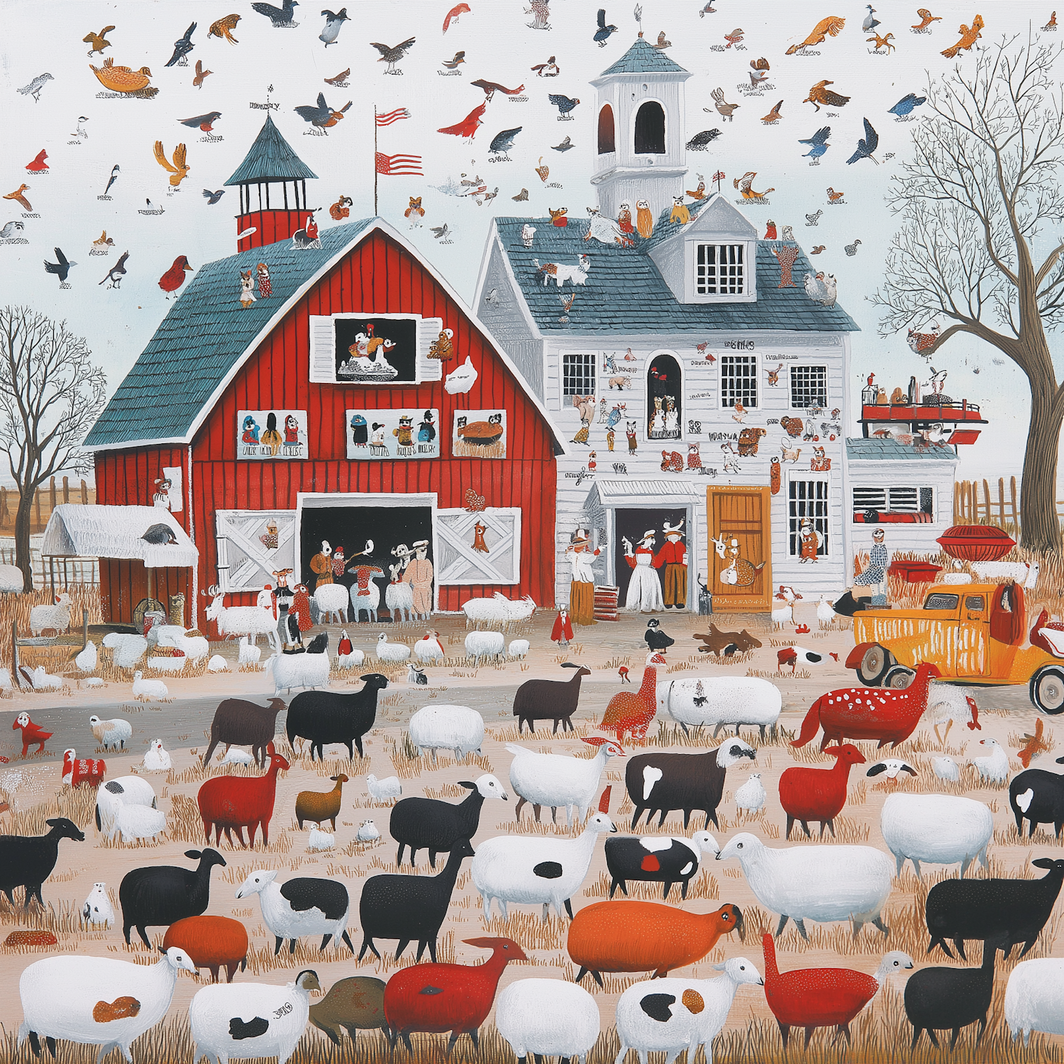 Bustling Farm Scene Illustration