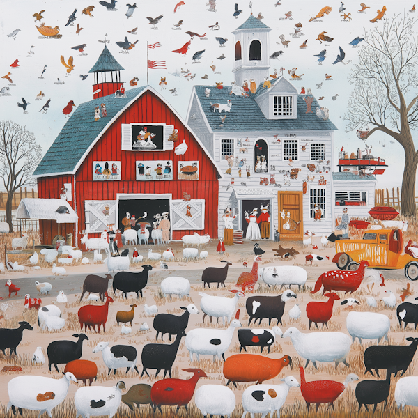 Bustling Farm Scene Illustration