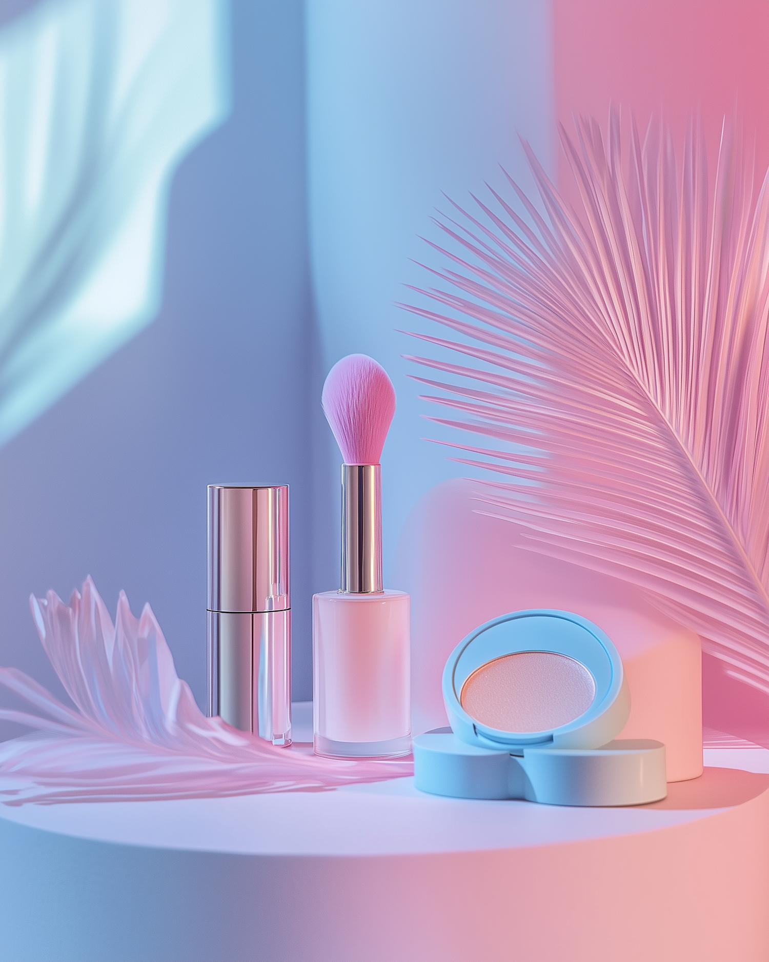 Cosmetic Arrangement on Pastel Backdrop