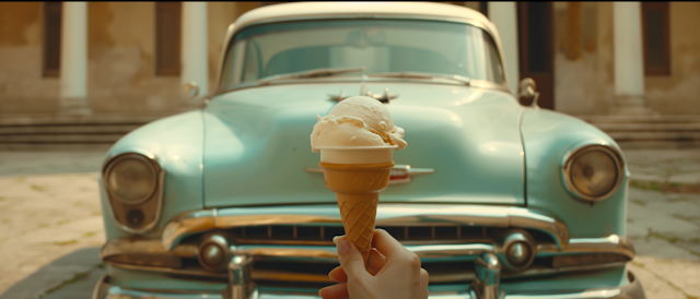 Vintage Car with Vanilla Ice Cream Cone