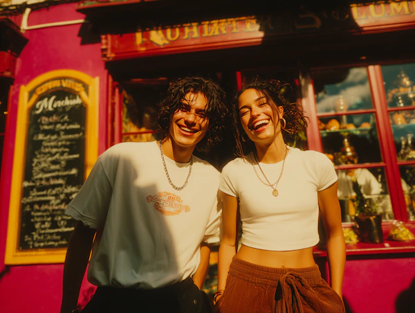 Joyful Storefront Scene