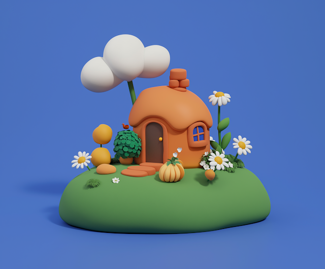 Whimsical House on Grassy Mound