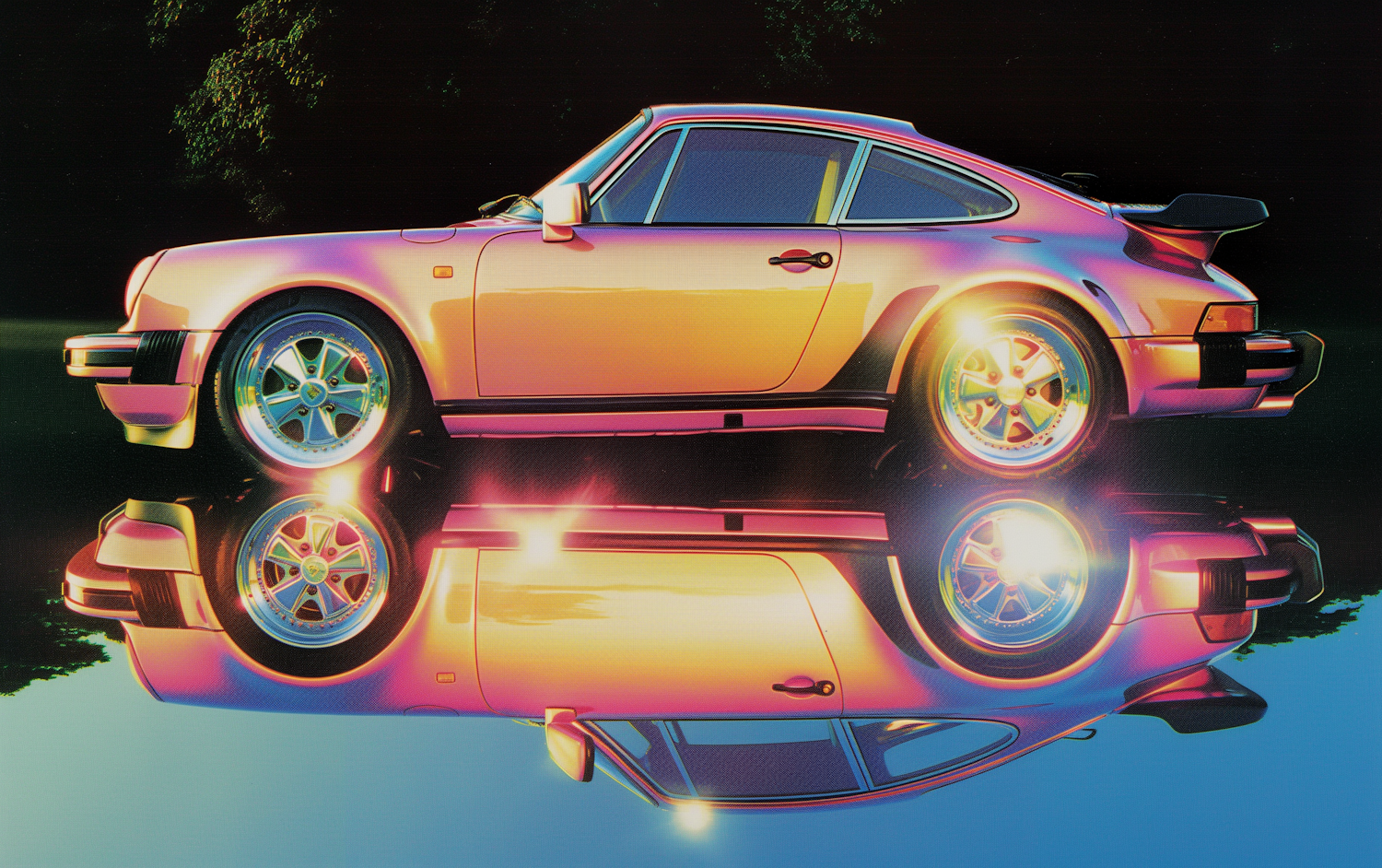 Surreal Neon Porsche Reflection