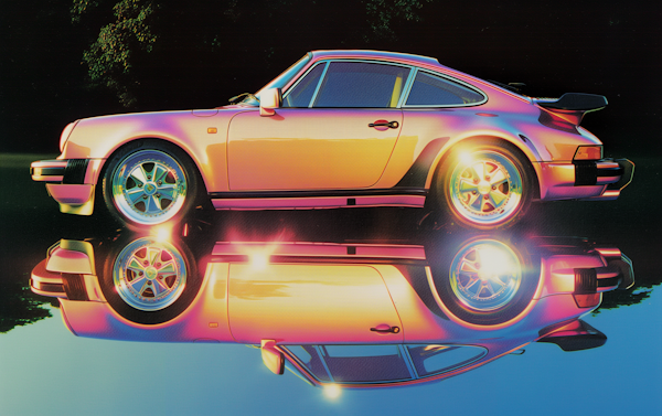 Surreal Neon Porsche Reflection