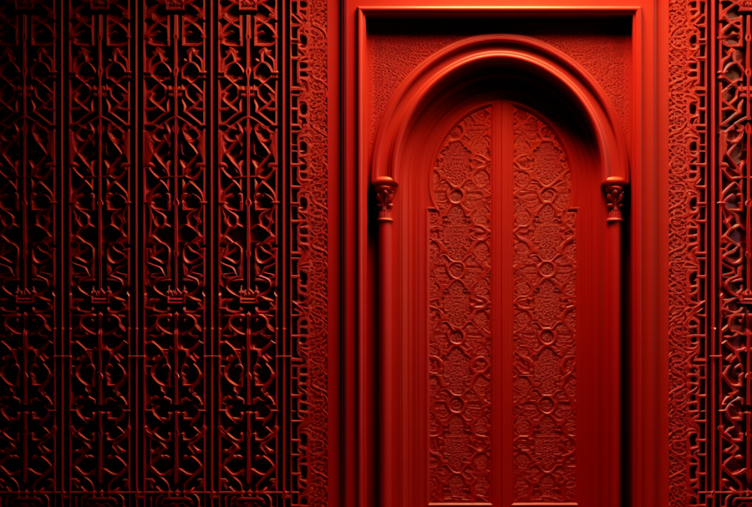 Crimson Elegance: The Arched Portal of Tradition