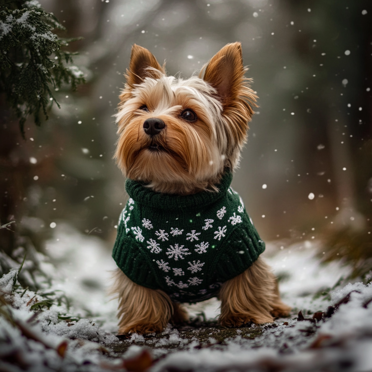 Yorkshire Terrier in Snowy Sweater