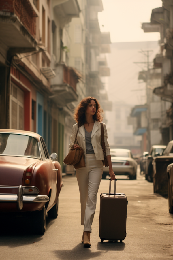 Businesswoman in Contemplation on a Serene Urban Morning