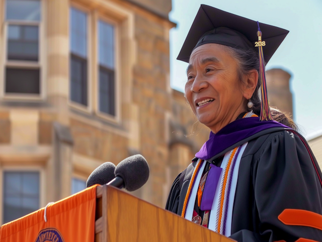 Elderly Woman Delivering Graduation Speech