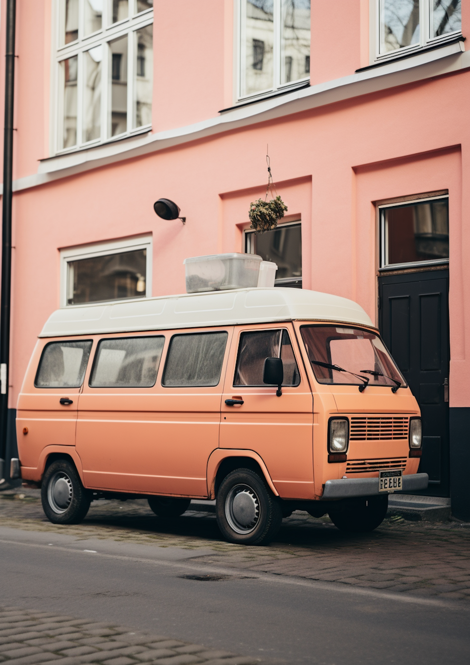 Vintage Peach Volkswagen Bus on Urban Street