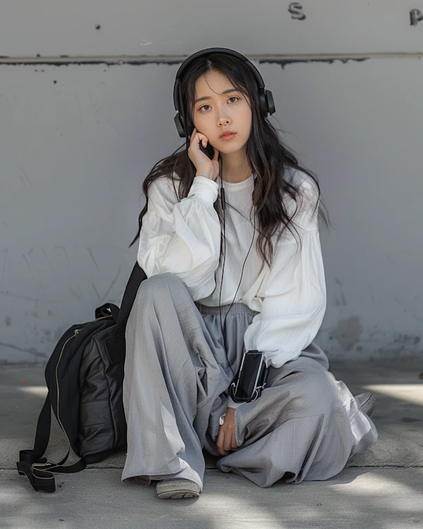 Contemplative Young Woman with Headphones