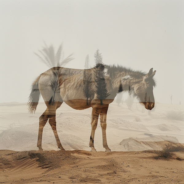 Forest-Imposed Donkey in Desert