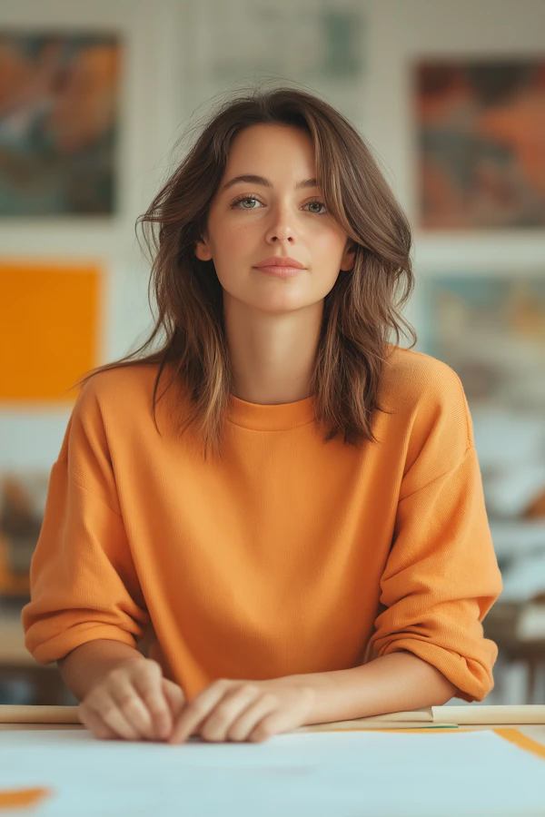 Serene Woman in Orange Sweater