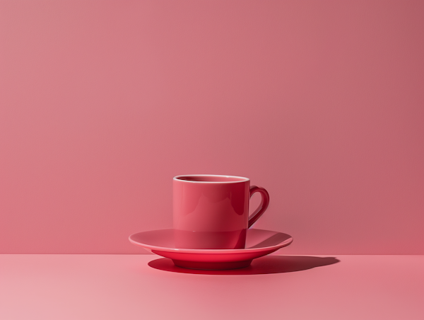 Red Cup on Saucer with Pink Background