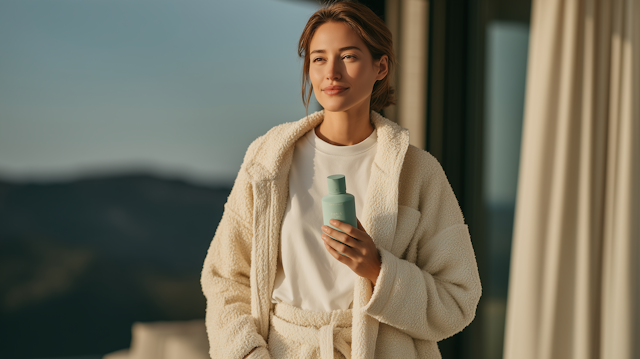 Woman with Skincare Bottle