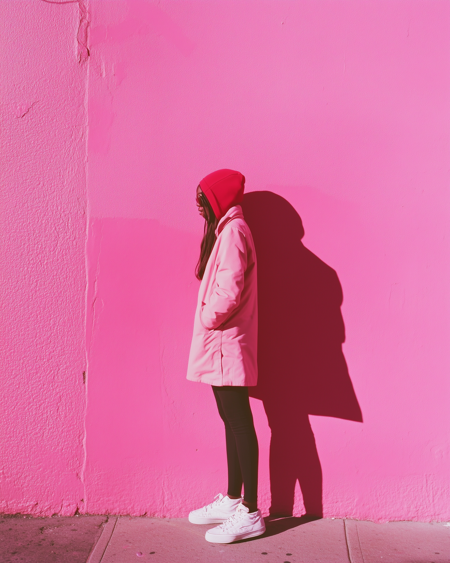 Person Against Pink Wall