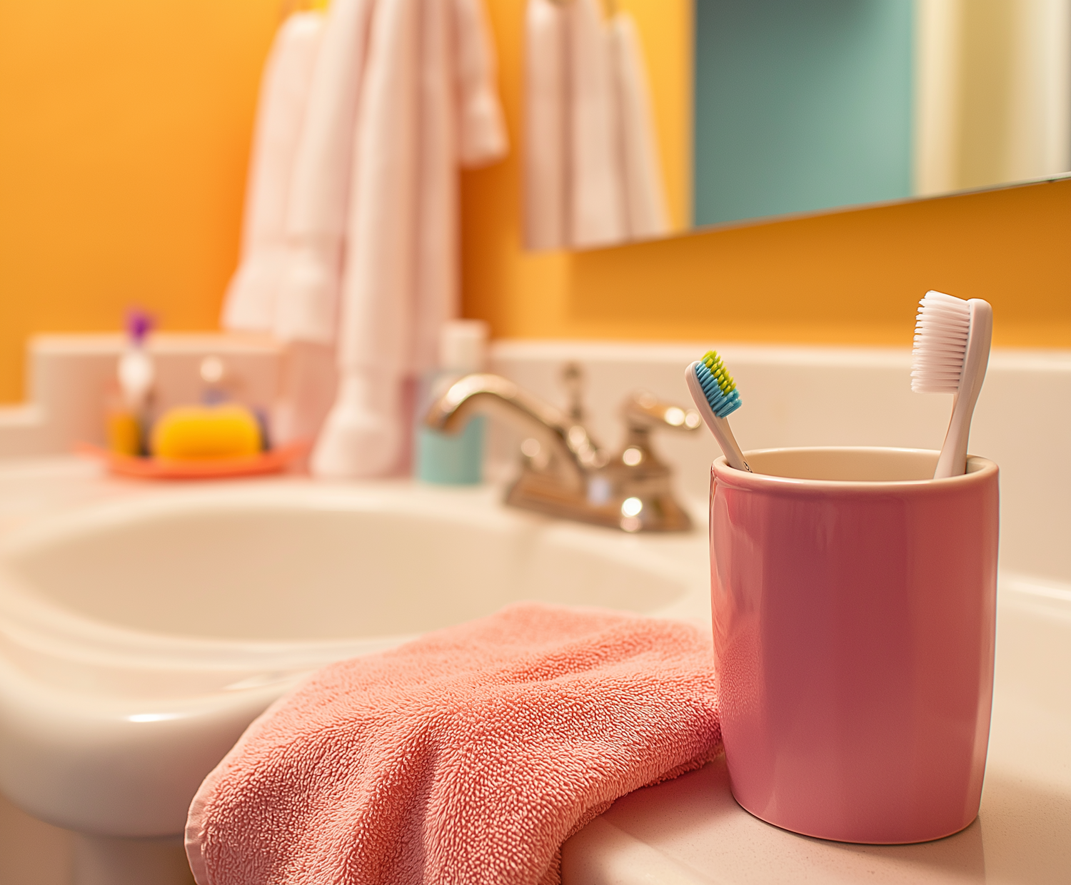 Colorful and Neat Bathroom Sink Setup