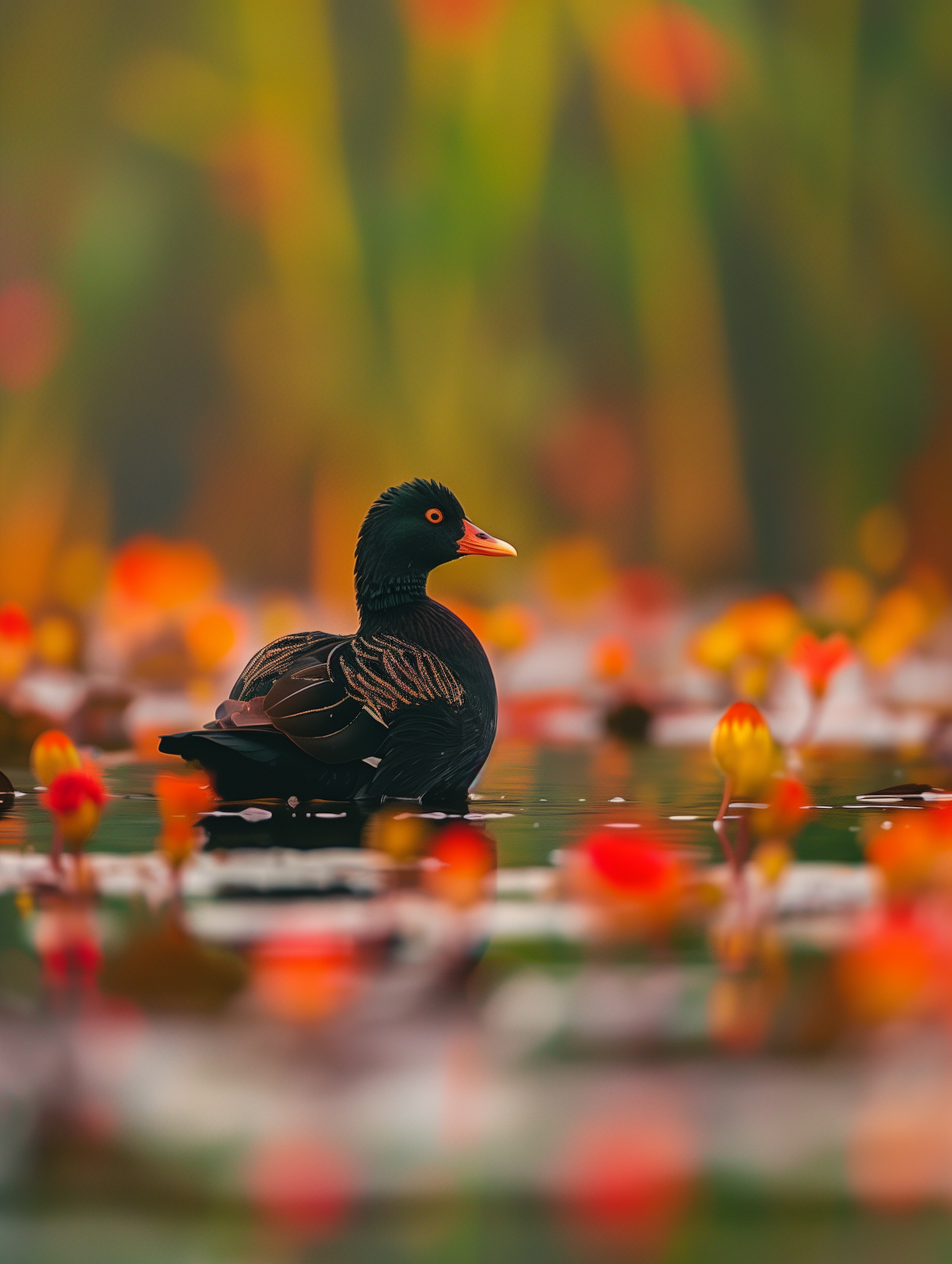 Serene Waterbird Amongst Water Lilies