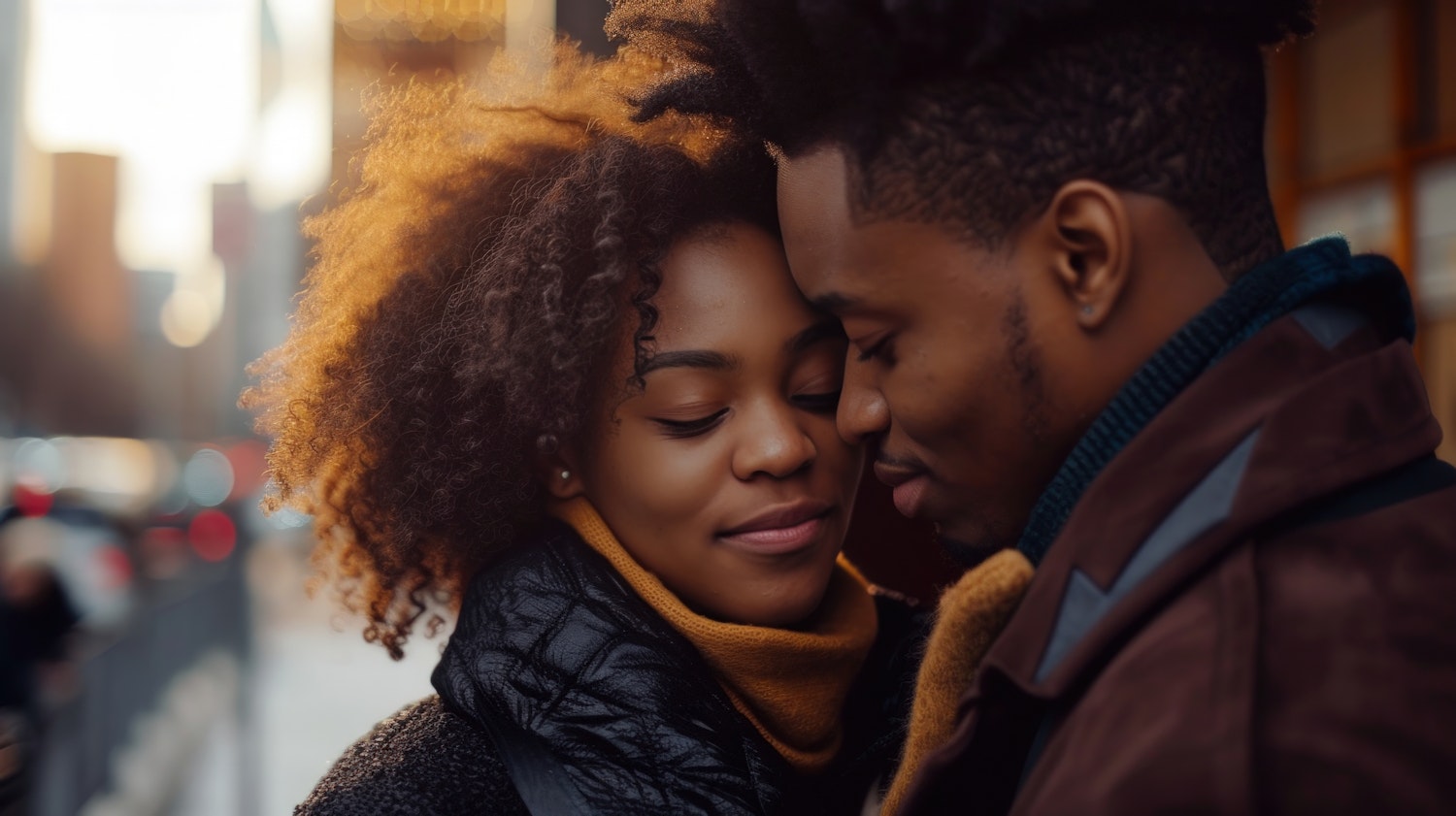 Intimate Couple Embrace in Urban Setting