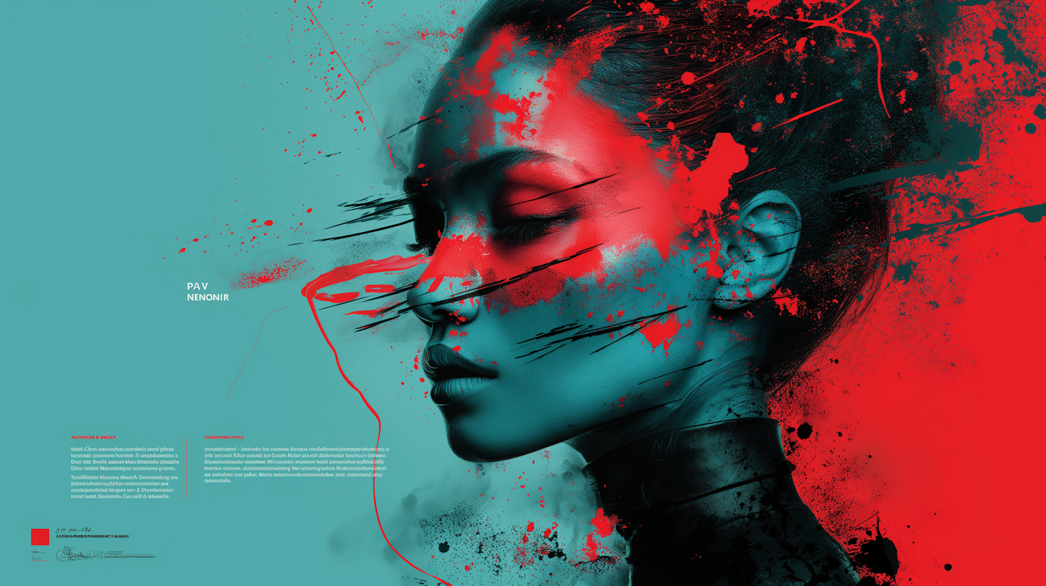 Abstract Portrait in Teal and Red