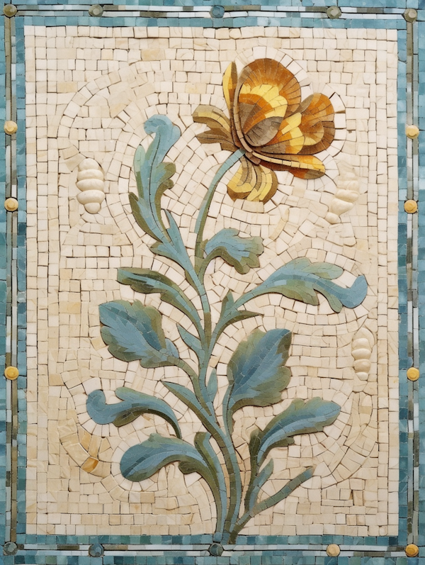 Golden Bloom Mosaic with Blue-Green Foliage