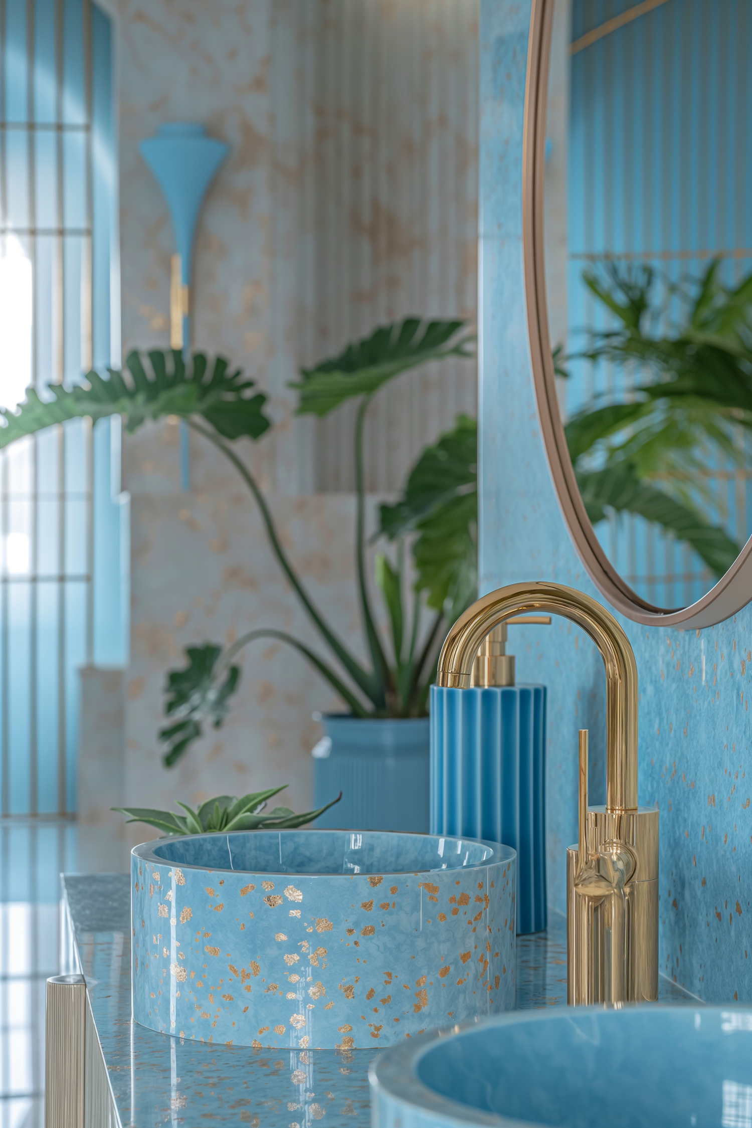 Luxurious Blue and Gold Bathroom Interior