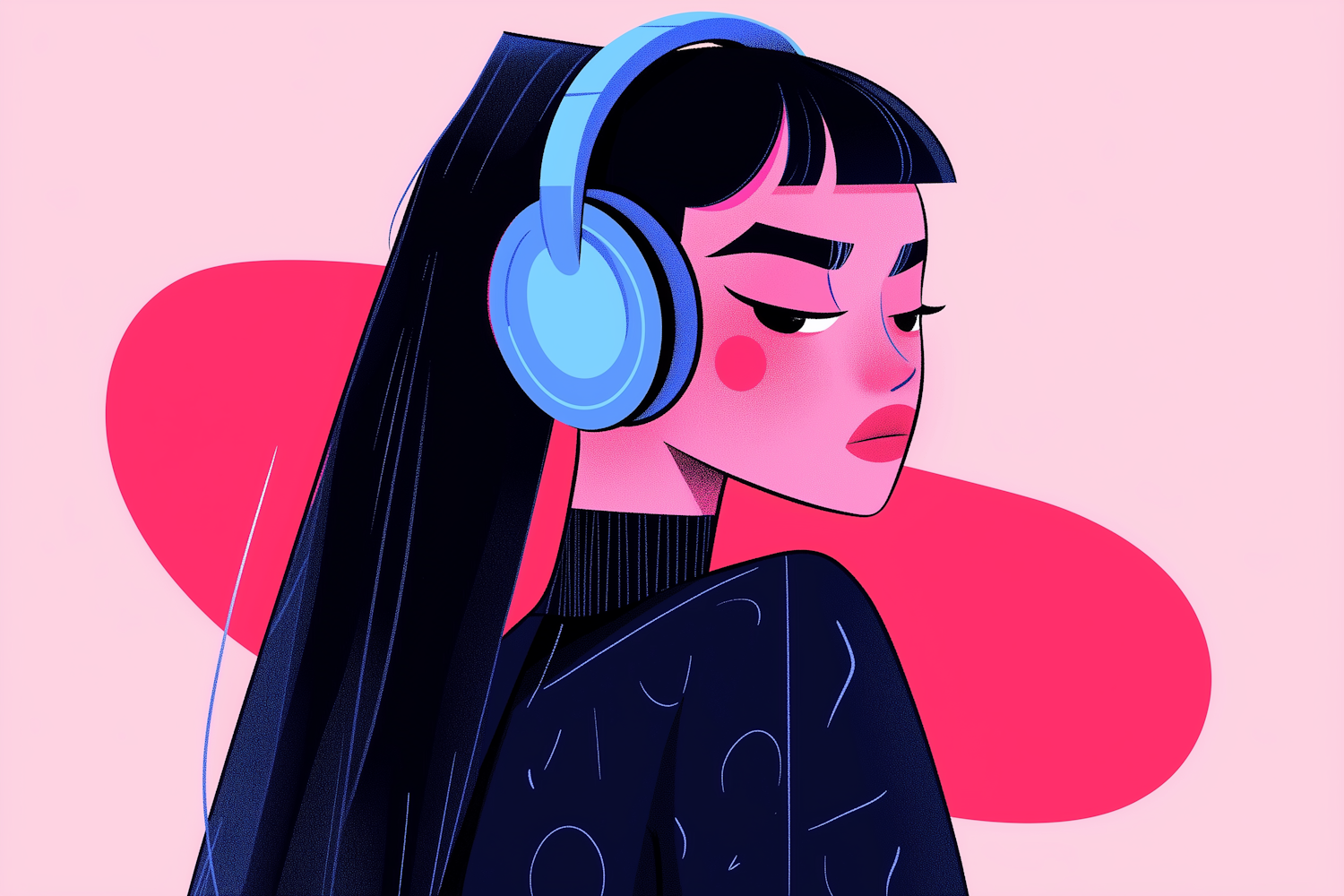 Stylized Illustration of Young Woman with Headphones