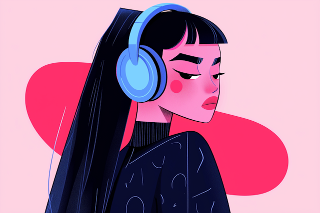 Stylized Illustration of Young Woman with Headphones