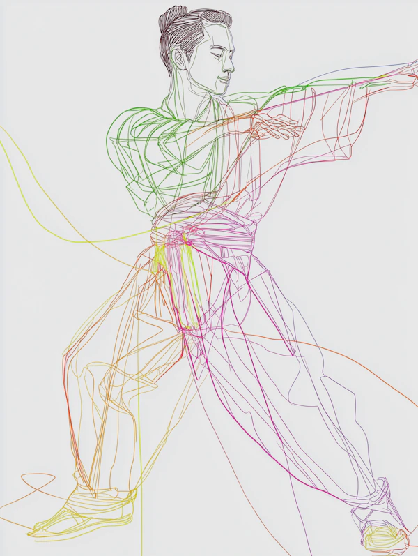Dynamic Martial Arts Line Drawing