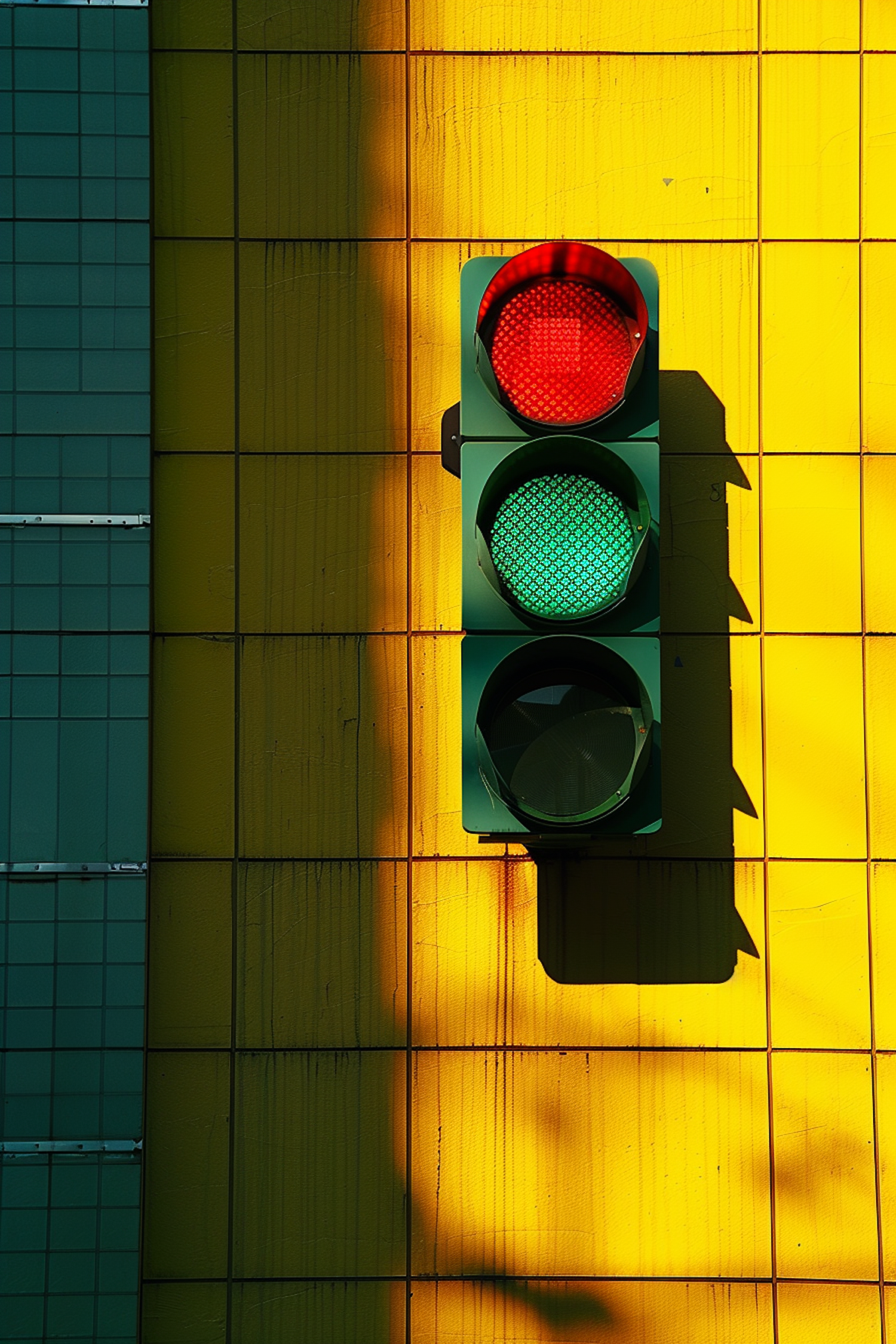 Traffic Light Against Gradient Yellow Wall