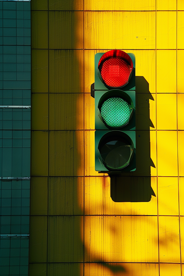 Traffic Light Against Gradient Yellow Wall