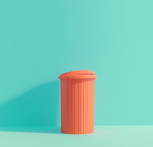 Orange Trash Bin on Teal Background