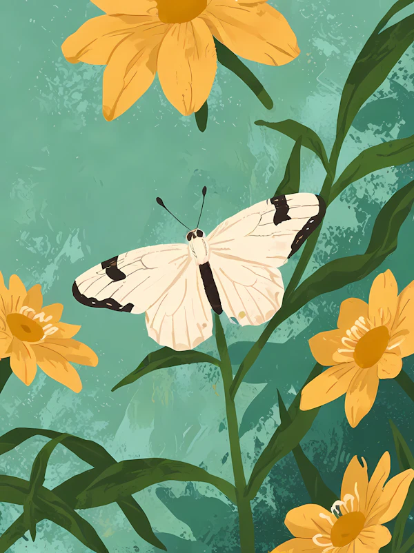 Butterfly on Yellow Flowers