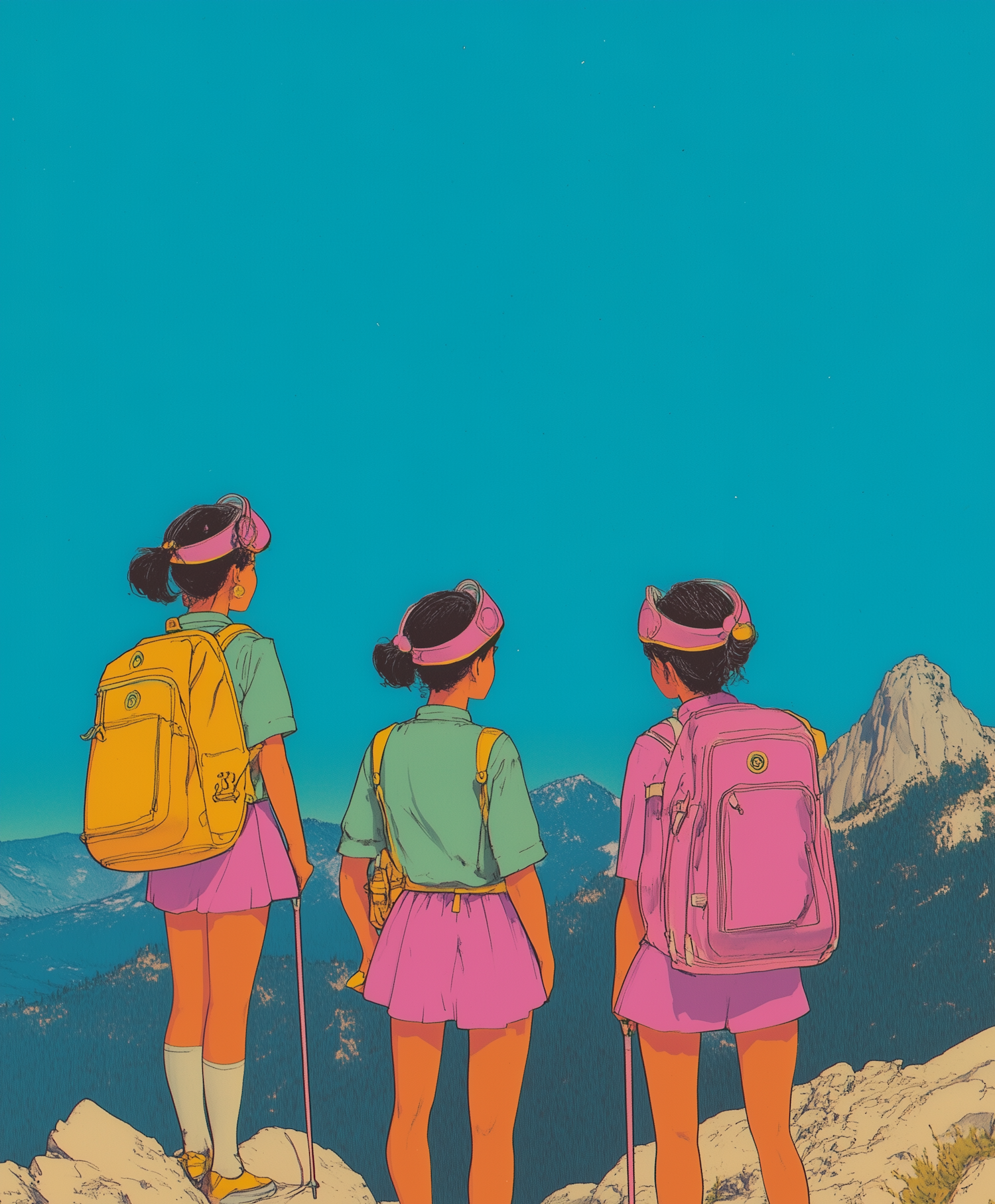 Adventurous Trio in Mountainous Landscape