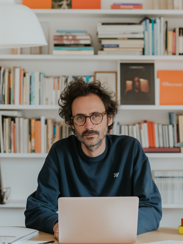 Middle-aged Man Concentrating on Work in Home Office